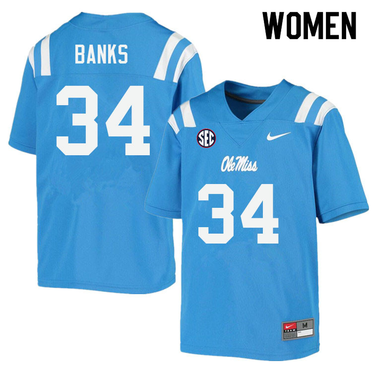 Women #34 Tyler Banks Ole Miss Rebels College Football Jerseys Sale-Power Blue